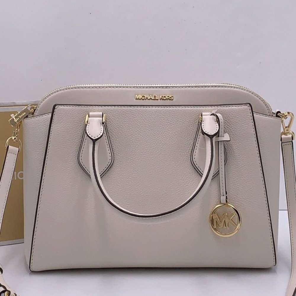 Michael Kors Daria Large Satchel Bag Leather Light Cream - Picture 3 of 15
